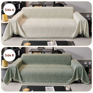 A&B Side Couch Cover Chenille Sofa Cover with Tassels Bohemian Reversible Sofa Blanket for Sectional Sofa Protector