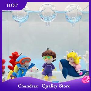 [Chandrae] ของตกแต่งตู้ปลารูปปลาวาฬรูปหญิงสาวพร้อมลูกบอลพลาสติกลอยน้ำได้ถังปลานักดำน้ำเครื่องประดับตกแต่งตัวการ์ตูนน่ารัก