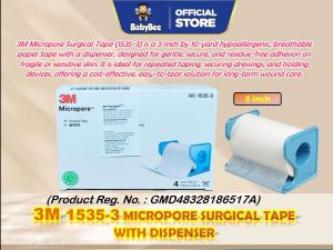 (1 PIECE) 3M 1535-3 Micropore 3 Surgical Tape With Dispenser 7.5CM