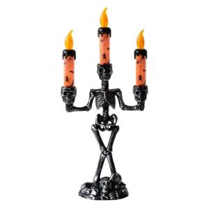 Halloween Skeleton Candlestick with Flameless LED Light Halloween Desk Lamp Decoration for Mantels Shelf Tabletop