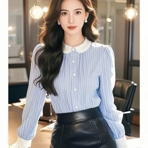 NJ FALECIA KEMEJA LENGAN PANJANG MOTIF GARIS FASHION WOMEN NEW KOREAN STYLE