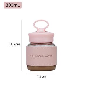 300ml Glass Water Bottle Cute Insulatied Sleeve Milk Coffee Mug with Phone Holder Portable Glass Cup