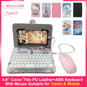 🔥HOT🔥 【🇵🇭 Stock&COD】Portable Wired Phone Keyboard Mouse Set With Leather Cove for 4.2-9inch Tablet for Realme Huawei Xiaomi Samsung Type-C/Micro-Usb