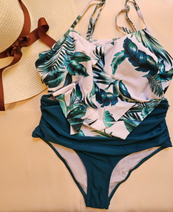SHE-IN PREMIUM QUALITY SWIMWEAR / TWO PIECE / LAYERED BANDANA TOP / GREEN / MEDIUM