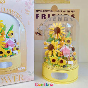 ดอกไม้ ตัวต่อ กล่องดนตรีวันเกิด หมุนได้ ช่อดอกไม้ กุหลาบ ทานตะวัน ของขวัญวันเกิด