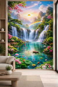 Tranh dán tường 3d phong cảnh thác nước hùng vĩ 2 trang trí phòng khác sẵn keo