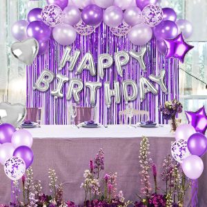 [SG Seller]Birthday party decorations with happy birthday balloon banners confetti balloons aluminum foil tassel curtains for birthday party supplies