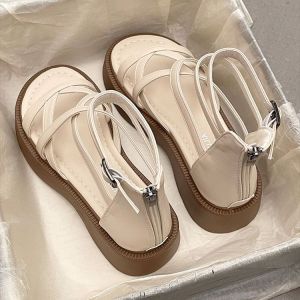 [Free Shipping] Womens Platform Sandals 2026 Summer New Thick-Soled Height-Increasing Hollow Design Cross-Strap Roman Sandals