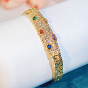 SEQUITO Dubai Style Ladies Prom Jewelry Multiple Shapes Hollow Out Golden AAAAA Multicolor Cubic Zirconia High Grade Bracelet B342