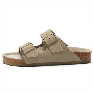 Free Shipping Thick-Soled Summer Outdoor Slippers For Women Featuring A Matte Finish Soft Cork Material And A Non-Slip Design In A Trendy One-Strap Style