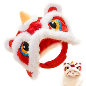 SHENEY Soft Cat Dance Lion Hats Cartoon Chinese Style Pet Christmas Costume 3D Shape Warm Cute Plush Pet Caps Lunar New Year