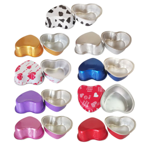 50Pcs Heart Shaped Aluminum Foil Puddings Cups with Lid Cupcakes Container Baking Mould for Weddings and Anniversaries