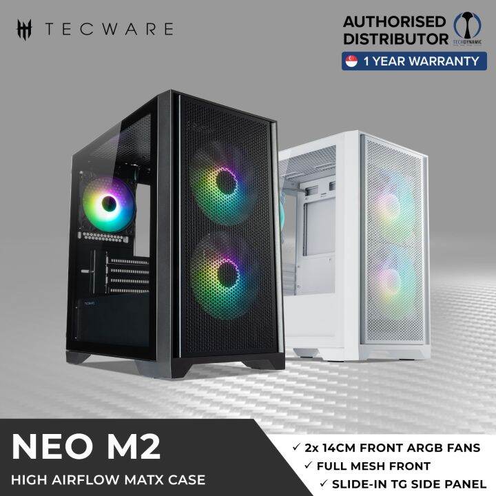 Tecware NEO M2 Steel / TG Black / ARGB TG MATX Case, 2 x 140mm ARGB ...