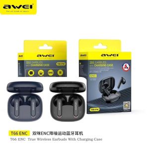 Awei T66 ENC Bluetooth earphone bluetooth 5.3 TWS Wireless Earbuds IPX6 Waterproof Stereo Sports Earhook Earphones Noise Reduction speaker With Dual HD Microphone headphone