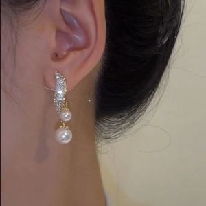 GL Fashion personality pearl kelp geometric arc zircon Tassel Earrings ES6235