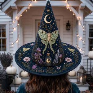 GONGL Wide Brim Halloween Witch Hat Vintage Cosplay Festival Hat Gothic Butterfly Party Hat Halloween
