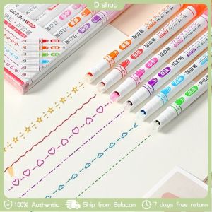 6pcs/box Curve Highlighter Pen Set 6 Color Curve Penalty Contour Pen Colorful Curve Pen Cute Pattern Handbook Highlighter Colorful Curve Pen Reusable Outline Pen Markers Pen Curve Highlighter Pens