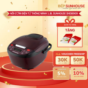 NỒI CƠM ĐIỆN TỬ 1.8L SUNHOUSE SHD8909 -  Nồi nấu đa năng đủ cho 4-6 người 6 chế độ nấu thông minh