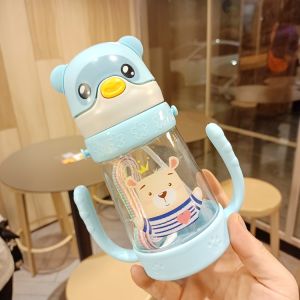 400ml Baby Kids Babys Learning Drinking Water Bottle Feeding Sippy Thick Straw Water Cup Random Tumbler