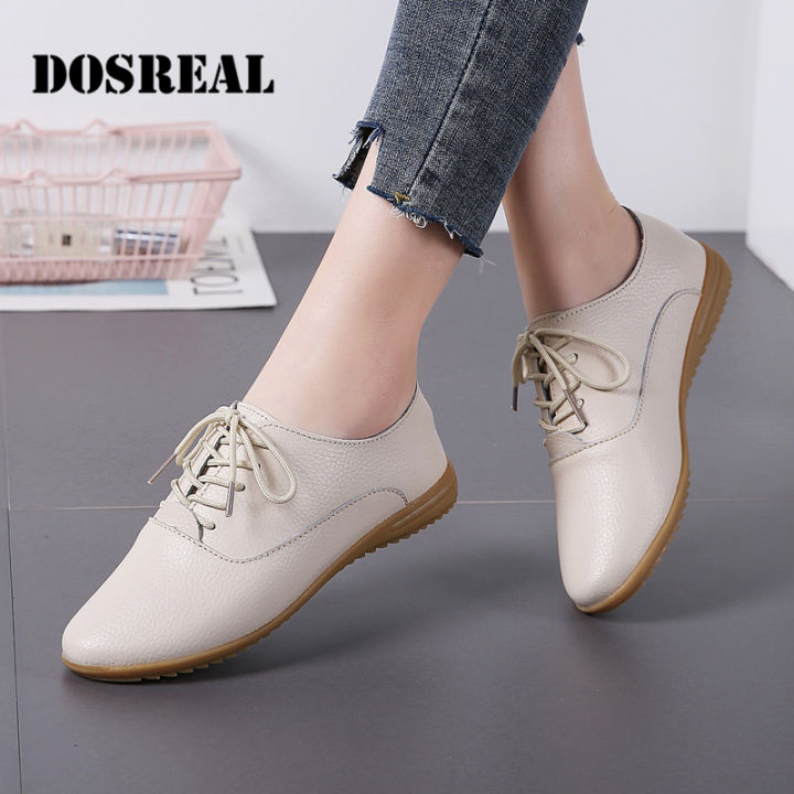 DOSREAL High Quality Spring Summer Lace-up Genuine Leather Women Flats  Shoes Korean Style Hollow Out Woman Fashion Sneakers Lazada PH