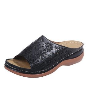 [Free Shipping] Plus-Size WomenS Summer Floral Fish-Mouth Sandals Featuring A Hollowed-Out Design And A Wedge Heel For Comfortable Wear