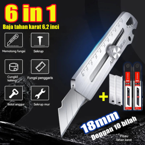 【6 in 1】Pisau Cutter 18mm Multifungsi Baja Stainless 10PC