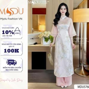 Áo Dài MDU5768 Chất Gấm Cùng Hoa Văn Trải Đều Trên Thân Áo Cùng Tay Lửng Dáng Cánh Tinh Tế Từ MDU