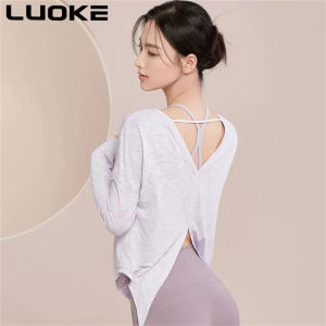 Luoke Yoga clothes women running round neck loose blouse T-shirt fitness clothes sports top long sleeve