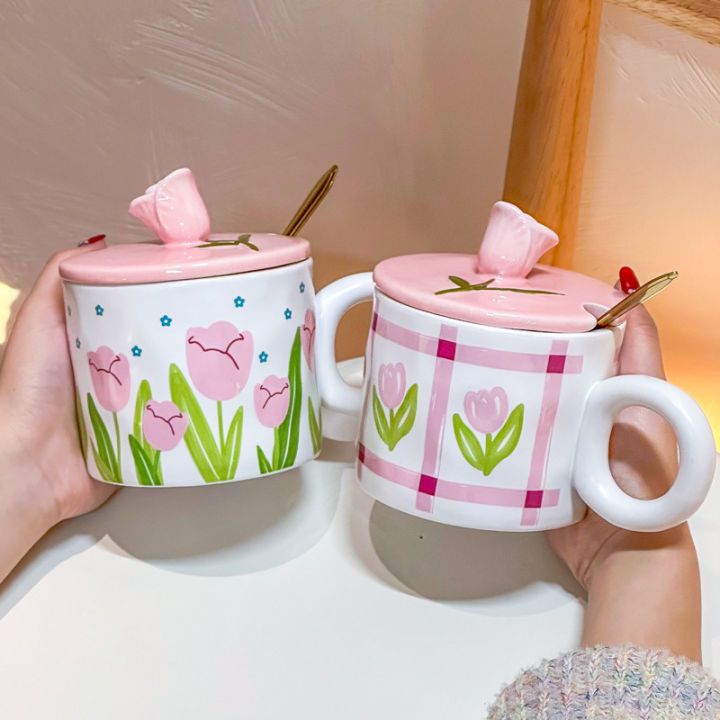 420ml) Cốc sứ Hoa TuLip tròn to có nắp thìa - Cốc uống nước dễ thương - quà  tặng văn phòng Cốc Sứ Chất Liệu Set Bảo Hành - Lazada | Lazada.vn