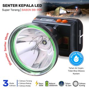 Senter Kepala 200W Babon BB-909 | Headlamp Diving Cahaya Putih Dan Kuning Super Terang Outdoor Flashlight Tahan 15 Jam Waterproof Baterai Lithium