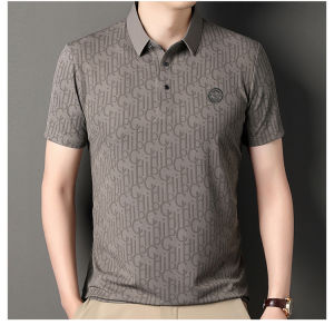 IELGY Business Casual Short-sleeved T-shirt Polo Shirt Mens Summer Thin Printed Top