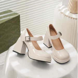 9cm French Buckle Wedding Shoes for Women Waterproof Platform Thick Heels Mary Jane Shoes