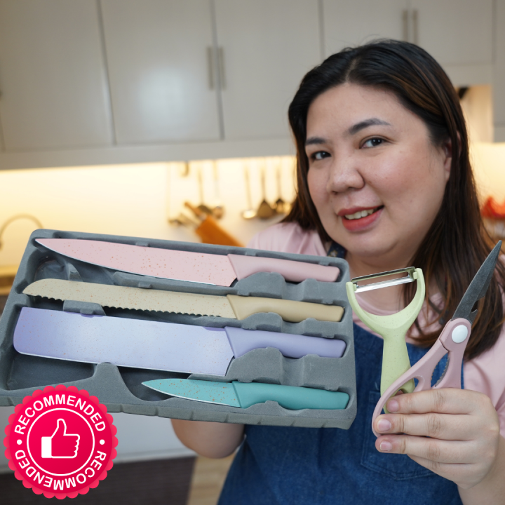 Best Corrugated 6 in 1 Colorful Pastel Kitchen Knife Set High Quality