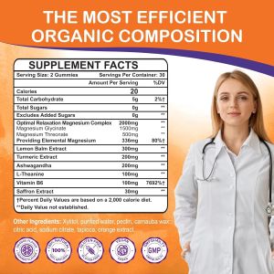 Magnesium Glycinate Gummies 2000mg Magnesium Gummies for s with Magnesium L-Threonate Ashwagandha & B6 for Muscle & Bone Magnesium L-Threonate Gummies for Relaxation & Energy Vegan - 60 Count