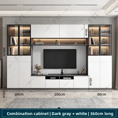 FYI TV Cabinet Display Cabinet Bookcase All-in-one Full-wall TV Feature Wall Solid Wood Floor-standing With Glass Door Living Room Home Use Small Apartment