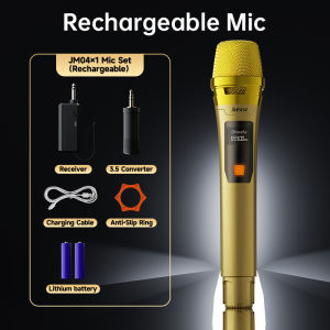 Jasoz Professional Wireless Microphone UHF Handheld Rechargeable Dynamic Microphone For Karaoke With Receiver Speaker