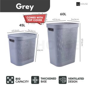 45L/60L Laundry Basket Japanese Style with Cover Plastic Dirty Clothes Basket with Lid Bakul Baju Besar Kotor Raga Kain