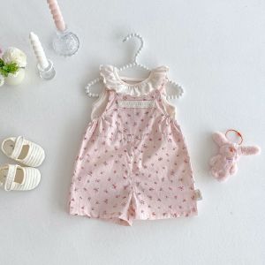 Girl Doll Collar T-shirt 2025 New Summer Baby Stylish Breathable Vest Childrens Korean Version Floral Overalls2026