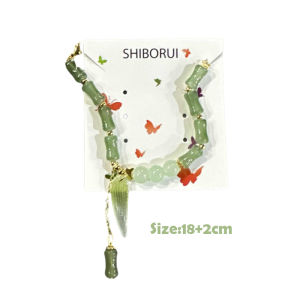 Hmeme Chinese Style Retro Green Bamboo Joint Beaded Bracelet For Womens Fashion Simple Charm Alloy Leaf Bracelet Jewelry Gift