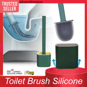 Toilet Brush and Holder Silicone Free Standing Flat Head Bathroom Cleaning Brush Set / Berus Jamban Silikon