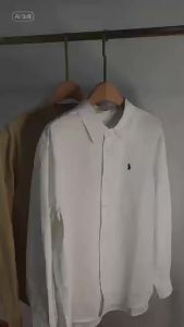 G725RL Raffia Embroidered Pony Logo Linen Classic Retro Oxford Cloth Shirt Long Sleeve Versatile Sun Protection Womens Blouse 7/7