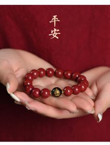 Fortune Natural Vermilion Bracelet for Women and Men This Year Bracelet Zodiac Buddha Transfer Beads Lovers Gift 老木匠天然正品朱砂手串男女款本命年情侣手链十二生肖本命佛好运