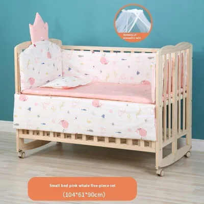 Solid Wood Baby Cot Multifunction Baby Bed Portable Baby Crib Unvarnished Baby Bassinet Installation Free