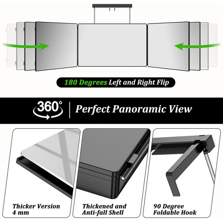 3 Way Foldable Hanging Vanity Mirror Telescopic Hook for Make Up Mirror