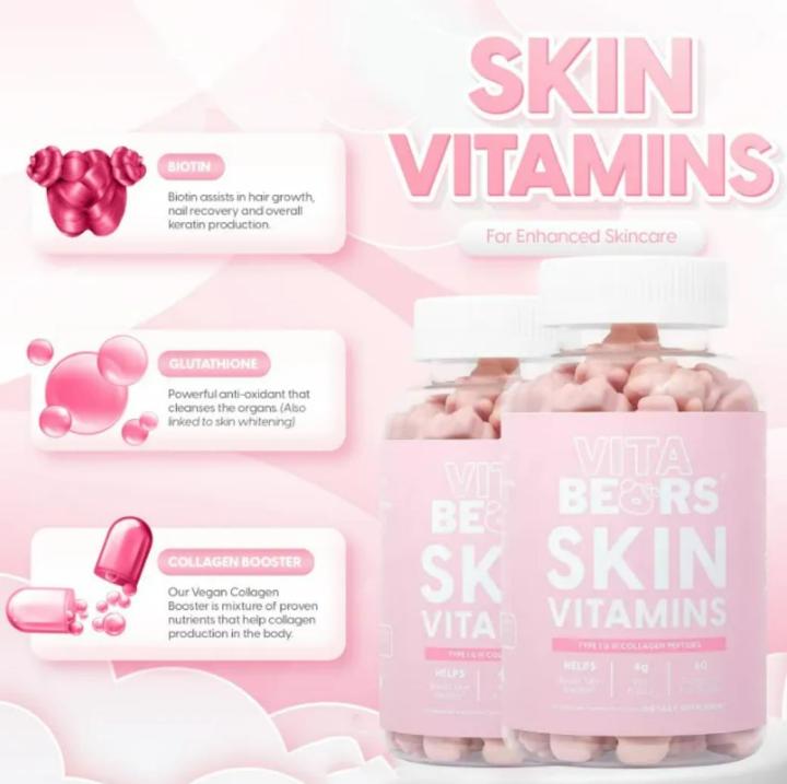 Vitabears Skin Chewable Gummy Bears Original Skin Vitamins Glutathione Collagen Whitening