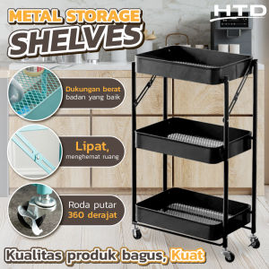 HTD Sport Metal Storage Rak Susun Roda 3 Susun Serbaguna Penyimpanan Model 4177