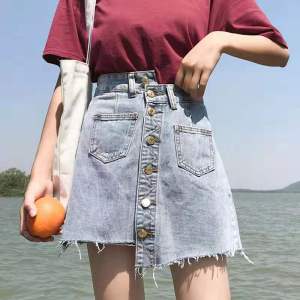 PKOGF Women Jeans Skirt Plus Size Casual Loose Fashion Irregularity Denim Short Skirt Oversize Slim Fit Jean Skirt