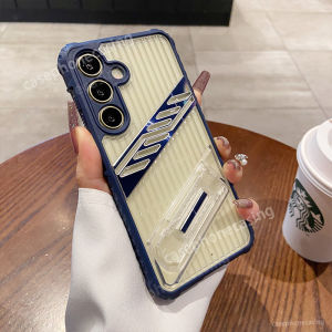 Clear Armored Shockproof Bracket Phone Case for Samsung S25 Edge S24 Ultra FE S23 Plus A04E A03 A16 A26 A36 A56 Back Cover