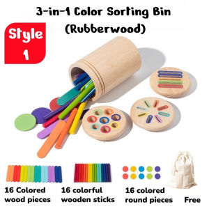 Oldlaiben Montessori Wooden Toys Color Sorting Shape Matching Sensory Educational Puzzle Box 1 2 3 Year Old Mainan