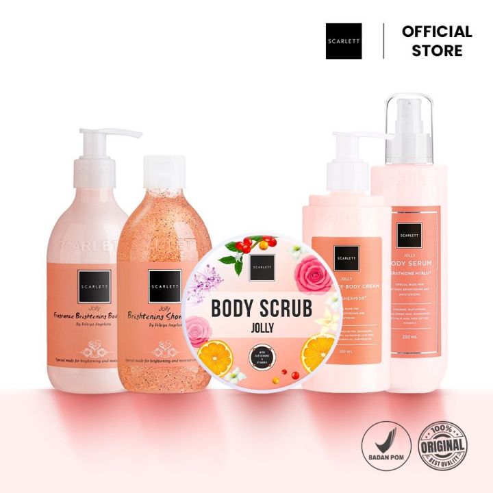 Scarlett Whitening Jolly Lotion Shower Body Scrub Serum Cream Sabun